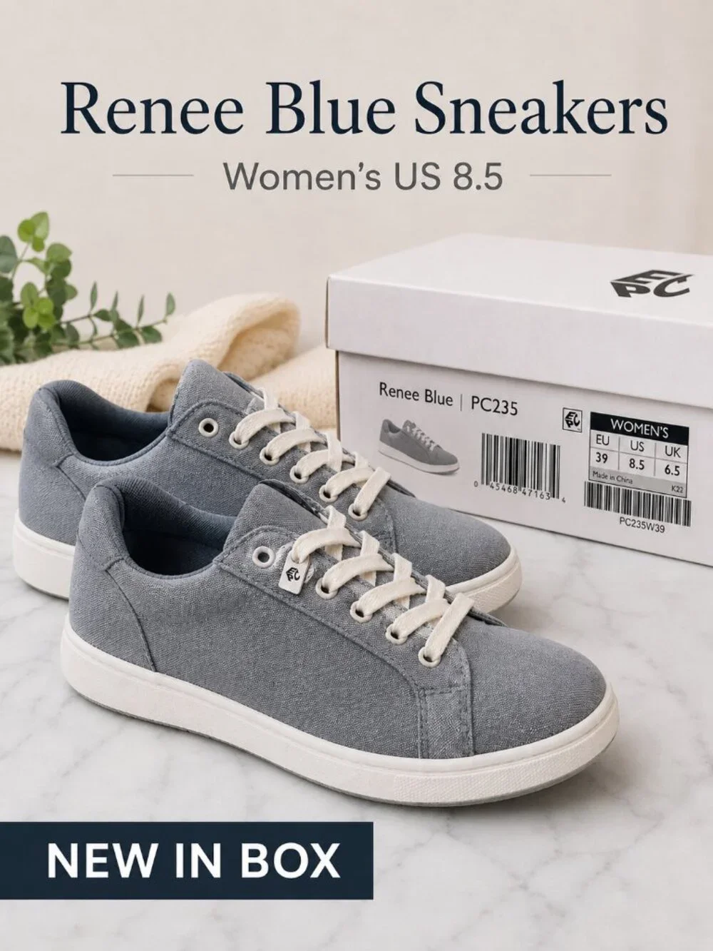 Aetrex Renee Women’s 8.5 Blue Canvas Comfort Sneakers New in Box
